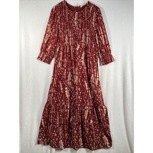Soft Surroundings Marlais Smocked Maxi Dress 4 Boho Tiered Sun Dried Tomato